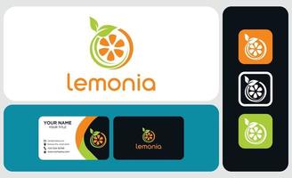 pacchetto di biglietti da visita e design del logo. frutta fresca di limone, icona del logo del concetto di illustrazione vettoriale piatta
