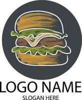 schizzo di doodle disegnato a mano di vettore di cheeseburger colorato. logo per etichetta alimentare