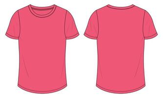 maglietta a maniche corte tecnica moda schizzo piatto illustrazione vettoriale modello di colore rosa per le donne.
