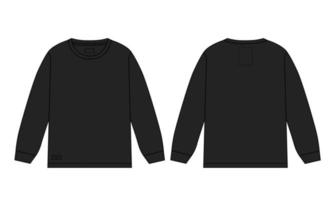 maglietta a maniche lunghe tecnica moda schizzo piatto illustrazione vettoriale modello nero vista anteriore e posteriore