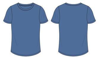 maglietta a maniche corte tecnica moda schizzo piatto illustrazione vettoriale modello di colore blu navy per le donne.