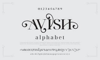 lettere e numeri dell'alfabeto per matrimoni di lusso. tipografia elegante classico carattere serif decorativo vintage retrò. illustrazione vettoriale creativa