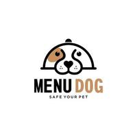 modello di progettazione del logo del menu del piatto del cane. etichetta icona animale moderna per negozio, cibo veterinario vettore