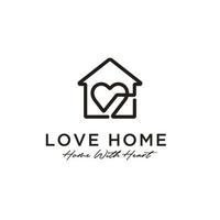 semplice linea mono arte amore casa logo design vettore