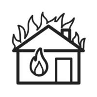 icona della linea della casa che consuma fuoco vettore