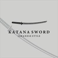 disegno dell'illustrazione di vettore dell'annata del logo della spada di katana. semplice e moderna spada giapponese di katana logo modello concetto emblema illustrazione disegno vettoriale