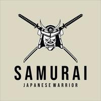 katana e armatura casco e maschera logo illustrazione vettoriale vintage modello logo design. armatura giapponese e spada katana per logo samurai modello emblema logo illustrazione vettoriale design