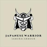 maschera e casco per il design del modello di illustrazione vintage vettoriale con logo samurai. armatura da guerriero giapponese per il design dell'emblema dell'illustrazione del modello di concetto di logo