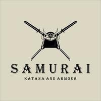 katana e casco samurai logo vettoriale illustrazione vintage modello design. armatura giapponese e katana della spada per il disegno dell'illustrazione del modello dell'emblema del vettore del concetto del logo del samurai