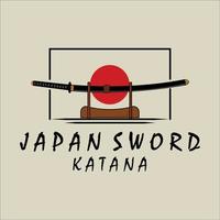 disegno dell'illustrazione di vettore dell'annata del logo della spada di katana. moderna spada giapponese di katana logo modello concetto emblema illustrazione disegno vettoriale