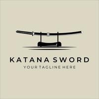 disegno dell'illustrazione di vettore dell'annata del logo della spada di katana. semplice e moderna spada giapponese di katana logo modello concetto emblema illustrazione disegno vettoriale