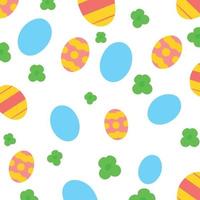 modello colorato di pasqua. uova di Pasqua e fiori ripetuti multicolori. immagine isolata su sfondo bianco. illustrazione vettoriale da utilizzare come elemento di design in carta da imballaggio per cartoline
