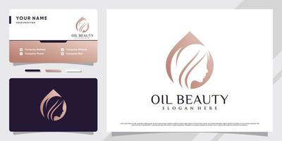 design del logo dell'olio di bellezza per le donne con il concetto di spazio negativo e il vettore premium del biglietto da visita