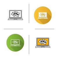 icona del casinò online. design piatto, stili lineari e di colore. display per laptop con quattro assi. illustrazioni vettoriali isolate