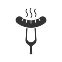 salsiccia alla griglia sull'icona del glifo a forcella. simbolo della sagoma. bratwurst. spazio negativo. illustrazione vettoriale isolato