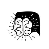 illustrazione del cervello come simbolo di una buona idea in colore nero in stile doodle. vettore