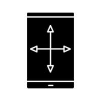 icona del glifo di ridimensionamento del display dello smartphone. trascina la freccia del gesto. simbolo della sagoma. spazio negativo. illustrazione vettoriale isolato