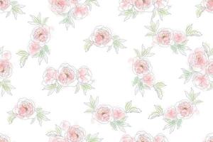 acquerello sciolto doodle line art peonia bouquet di fiori motivo senza cuciture vettore
