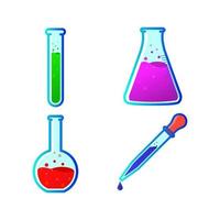una raccolta di illustrazioni colorate di apparecchiature di laboratorio su uno sfondo isolato vettore