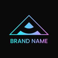 lettera un concetto negativo del logo della piramide spaziale. pendenza. blu e viola. logo, icona, simbolo e segno. sfondo nero. moderno. logo minimalista vettore