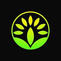 concetto di logo astratto foglia. pendenza. giallo e verde. logo, icona, simbolo e segno. sfondo nero. per il logo della natura o il logo dello yoga vettore