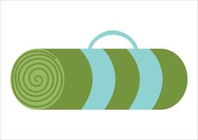 vettore verde pieghevole mat mat icona isolato su sfondo bianco. simpatico tappeto arrotolato turistico. illustrazione dell'attrezzatura per lo yoga da campeggio o fitness.