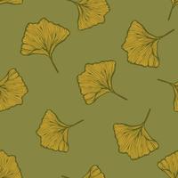 foglie incise senza cuciture ginkgo biloba. sfondo vintage botanico con fogliame in stile disegnato a mano. vettore