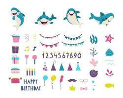 set di squali di compleanno vettore