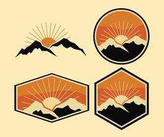disegno vettoriale del tramonto dietro la montagna in colore vintage