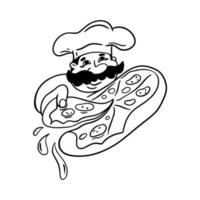 chef italiano con una pizza. illustrazione vettoriale pizzaiolo.