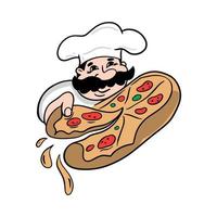 chef italiano con una pizza. illustrazione vettoriale pizzaiolo.