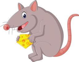 simpatico cartone animato del topo che tiene formaggio vettore