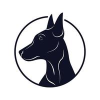 doberman. logo con bellissimo cane nero su sfondo bianco. logo in cerchio. logo con illustrazione pet.vector vettore