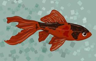 illustrazione vettoriale con pesce in stile anime. illustrazione con pesci rossi colorati su sfondo geometrico. poster alla moda con pesce. cometa di pesce. illustrazione vettoriale