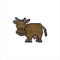 mucca simpatico cartone animato con pixel art. illustrazione vettoriale