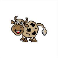 mucca simpatico cartone animato con pixel art. illustrazione vettoriale