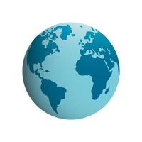 icona del fumetto blu del mondo del globo del cerchio. mappa globale con europa, america, africa, continente asiatico. Simbolo della sfera di terra 3d. spazio del pianeta per la comunicazione internazionale. illustrazione vettoriale isolata.