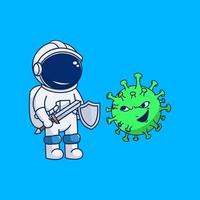 carino astronauta combattere il virus vettore