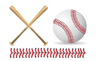 mazze da baseball e baseball su sfondo bianco, gioco sportivo, illustrazione vettoriale. vettore