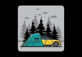 campeggio notturno con illustrazione di auto vettore