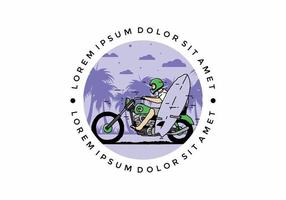 guida la motocicletta con l'illustrazione della tavola da surf vettore