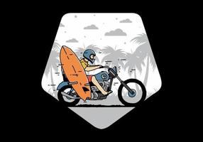 guida la motocicletta con l'illustrazione della tavola da surf vettore