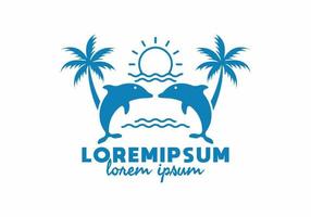 linea artistica di due delfini spiaggia con testo lorem ipsum vettore
