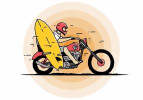 guida la motocicletta con l'illustrazione della tavola da surf vettore