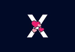 colore rosa bianco della lettera iniziale x con il simbolo dell'amore vettore