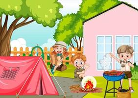 campeggio nel cortile con i bambini vettore