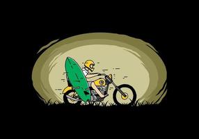 guida la motocicletta con l'illustrazione della tavola da surf vettore
