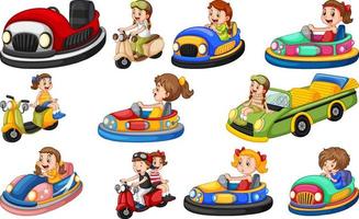 set di bambini in sella a un go-kart vettore
