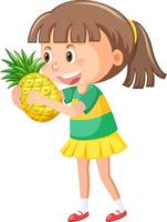 ragazza carina con ananas su sfondo bianco vettore