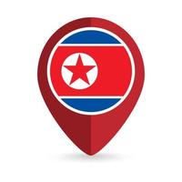 puntatore della mappa con paese della corea del nord. bandiera della corea del nord. illustrazione vettoriale. vettore